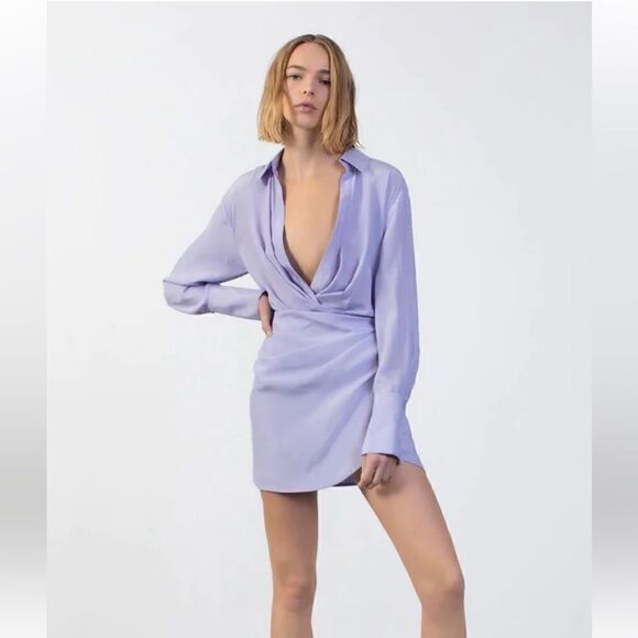 Gauge81 Naha Lilac Silk Draped Long Sleeve Mini Dress XS NWT $470 - Picture 3 of 15